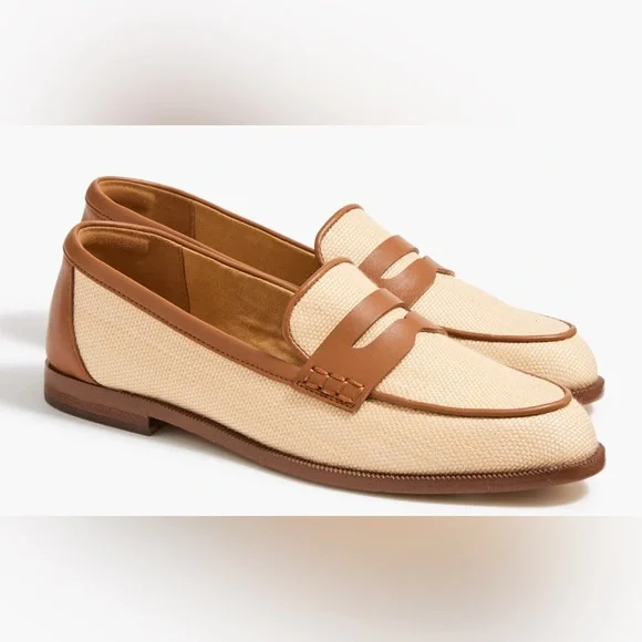 J. Crew woven raffia tan penny loafers . NWOT size 7.5 - Picture 1 of 6